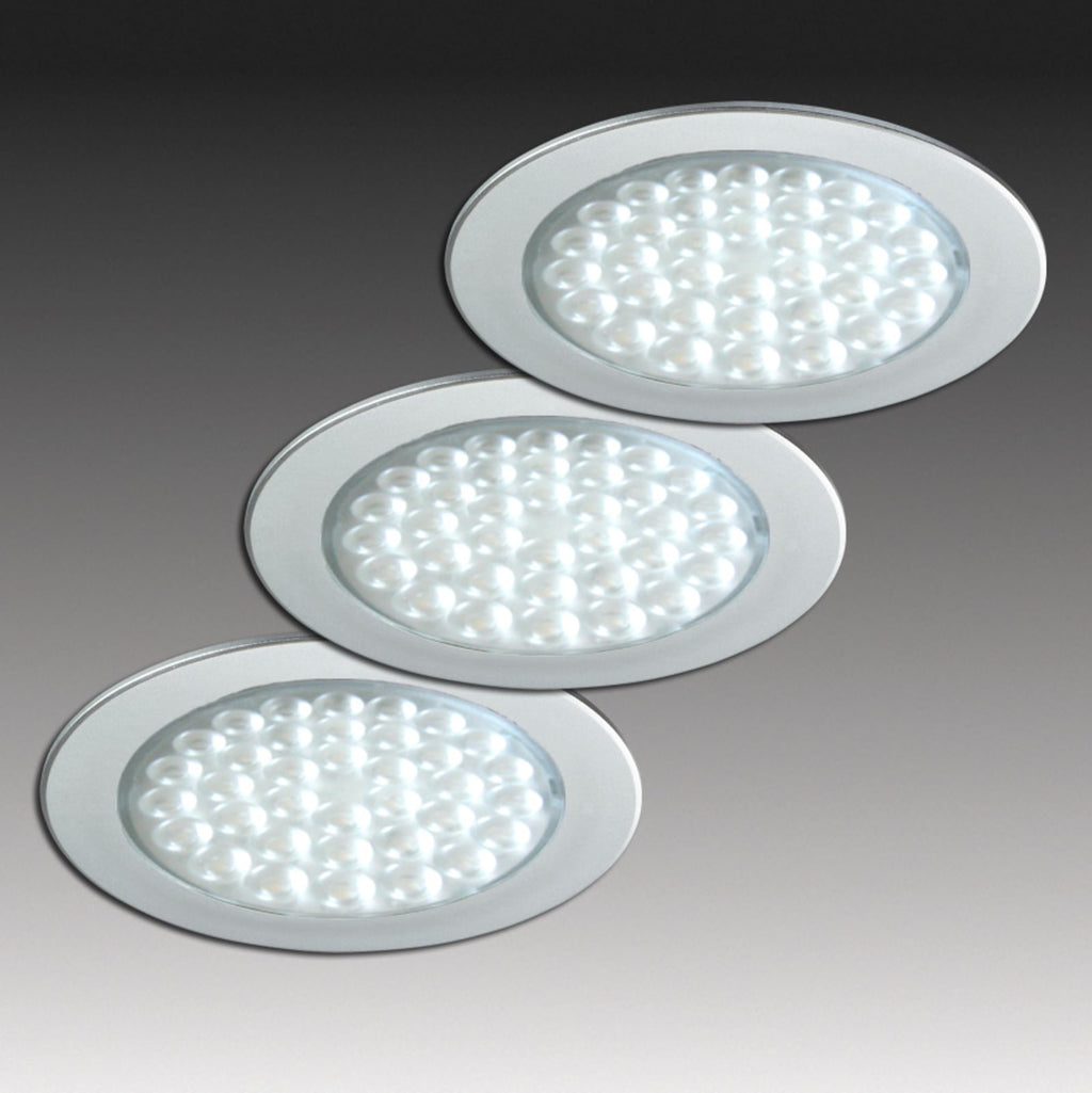 LED innbyggingsspot R 68 rustfritt stål-look 3-pk IP44 forfra