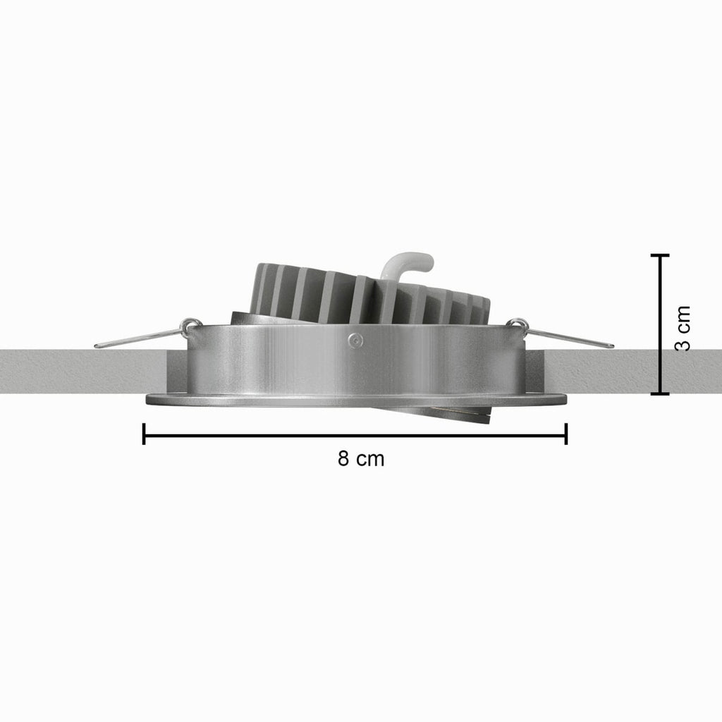 Montert LED innbyggingsspot Rico dimbar stål IP44 Ø8 cm 6,5W i tak