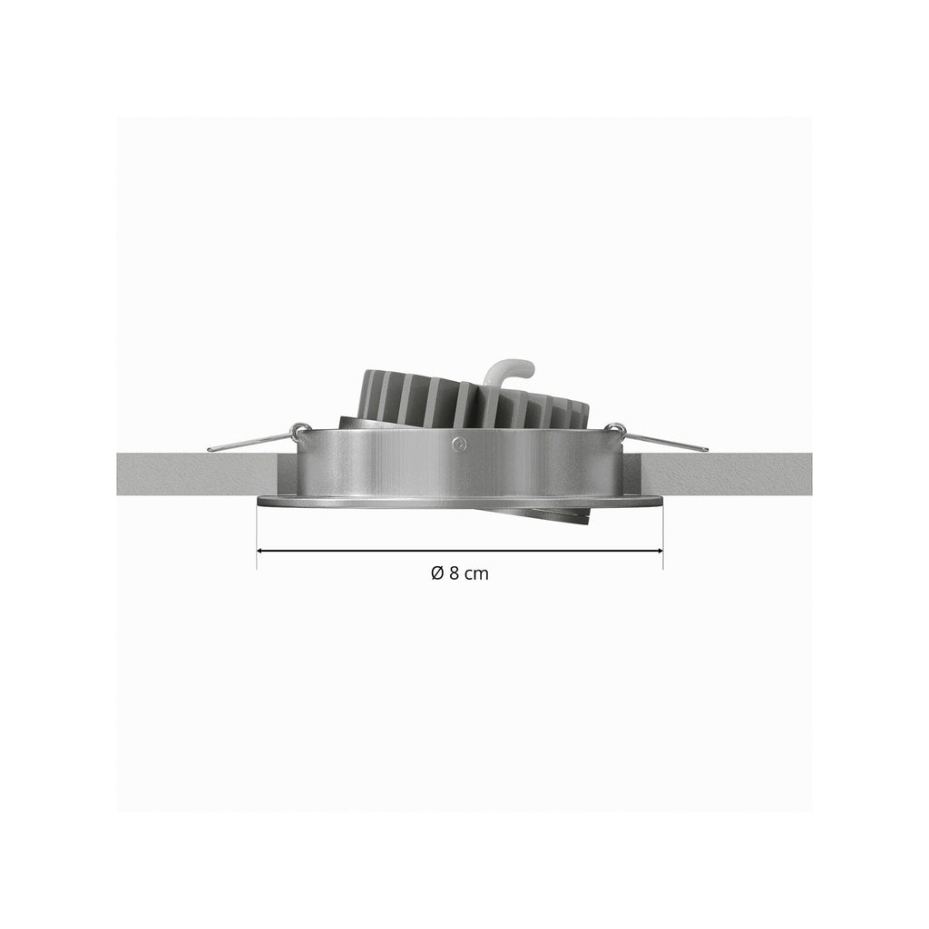 Sideprofil av LED innbyggingsspot Rico dimbar stål IP44 Ø8 cm 6,5W