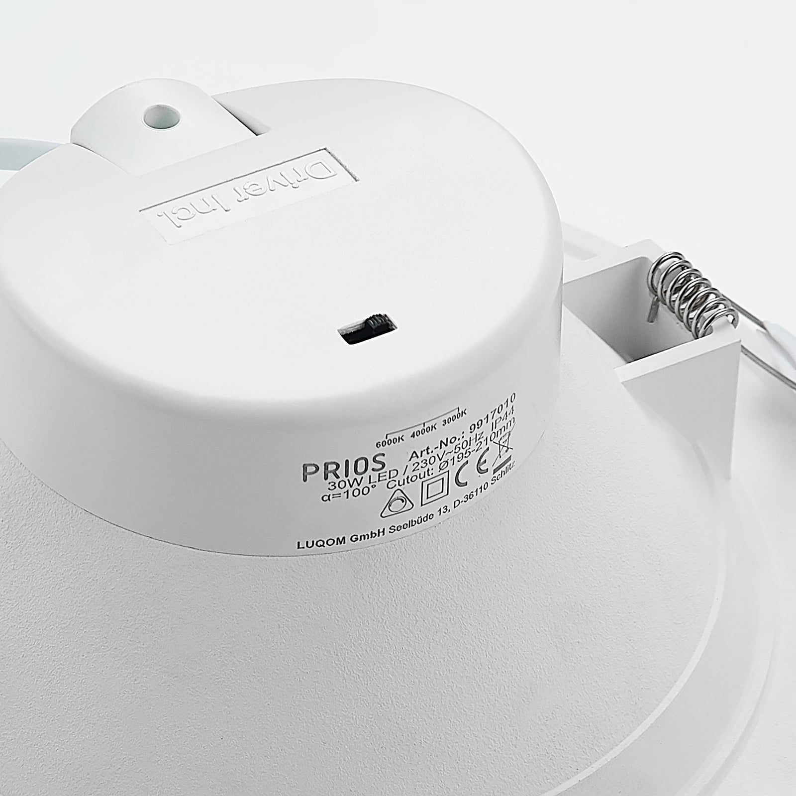 LED innbyggingsspot Rida hvit Ø23 cm 30W CCT dimbar IP44 monteringsdetalj