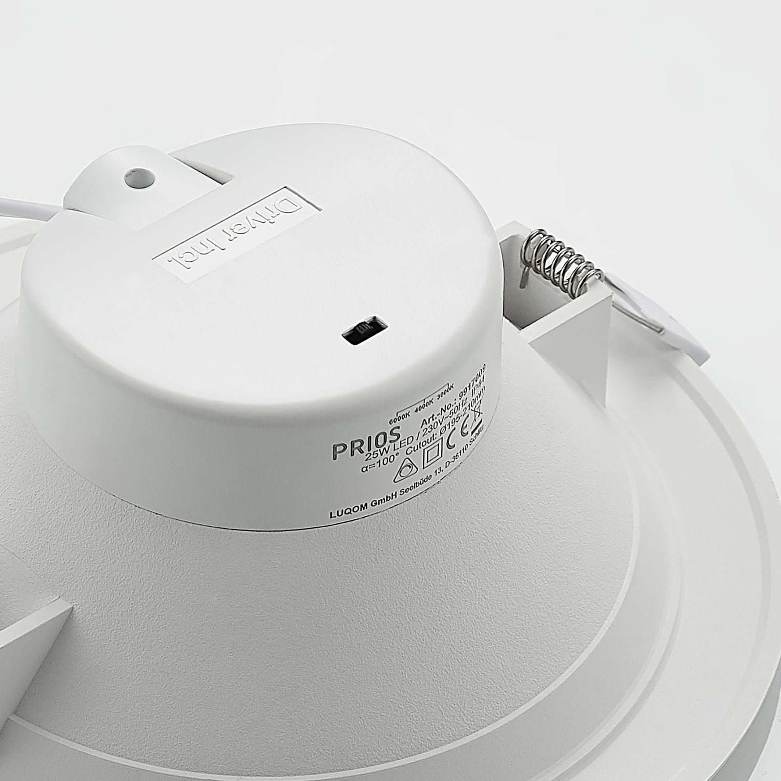 LED innbyggingsspot Rida rund hvit Ø23 cm sideprofil