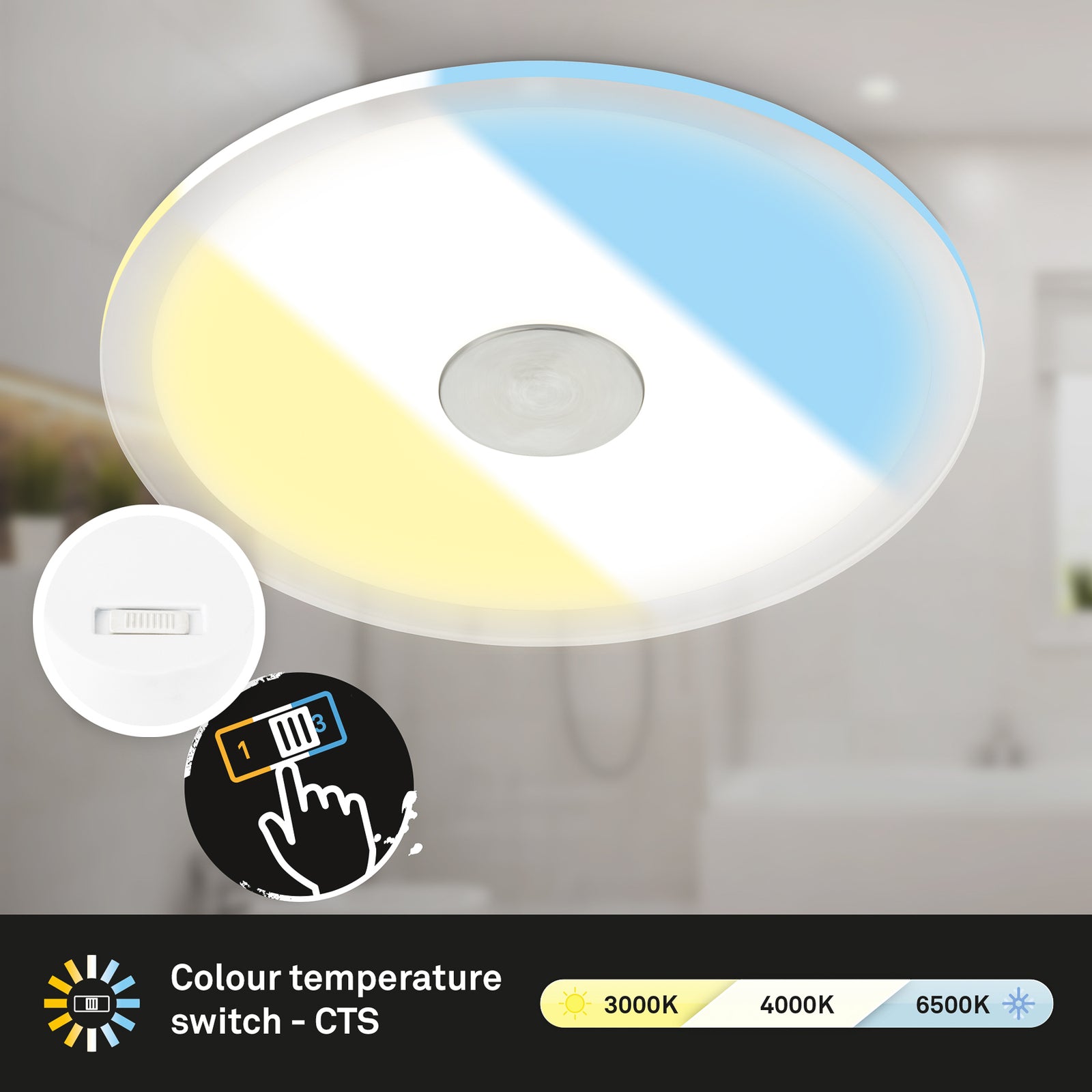 LED innbyggingsspot rund aluminium Ø17 cm 12W IP44 CCT Briloner nærbilde av lysdiffusor
