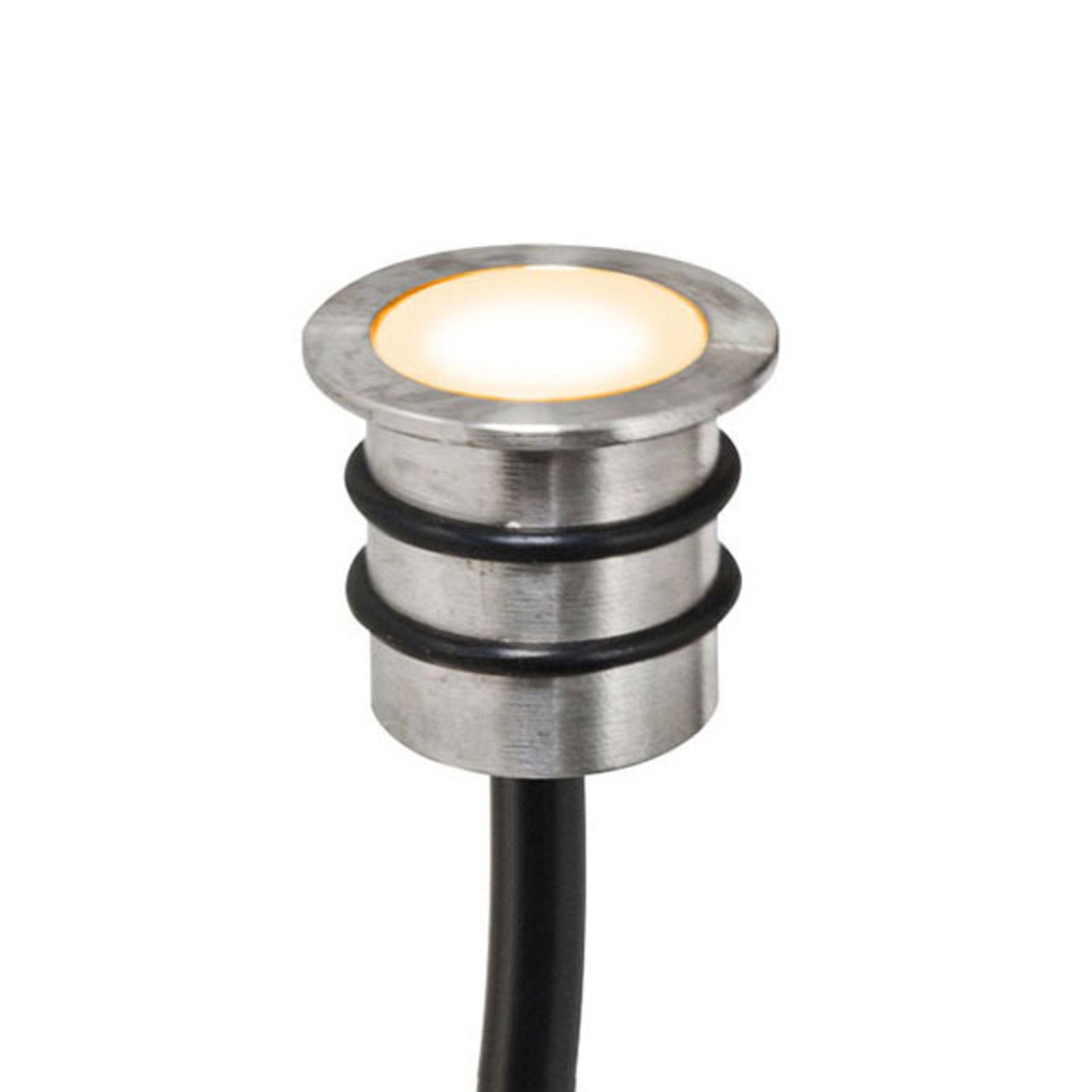 LED innbyggingsspot rustfritt stål Ø1,8 cm 12V IP68 0,2W varmhvit forfra