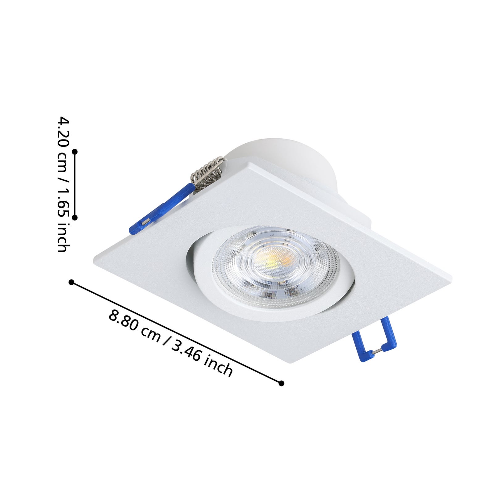 LED innbyggingsspot Saliceto firkantet svingbar 4000K hvit detalj av svingbar lampehode