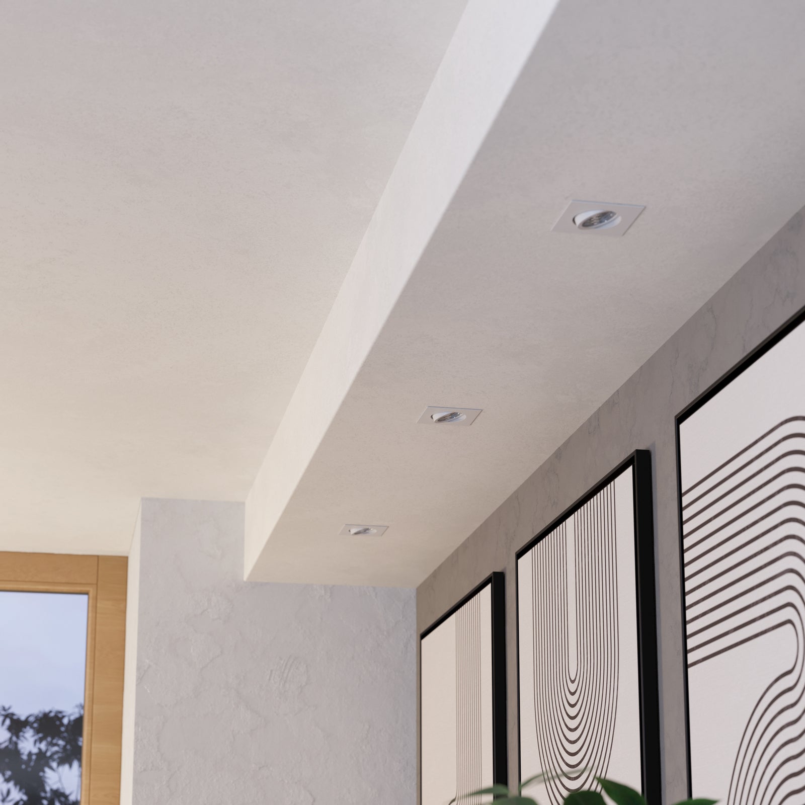 LED innbyggingsspot Saliceto firkantet svingbar 4000K hvit montert i tak