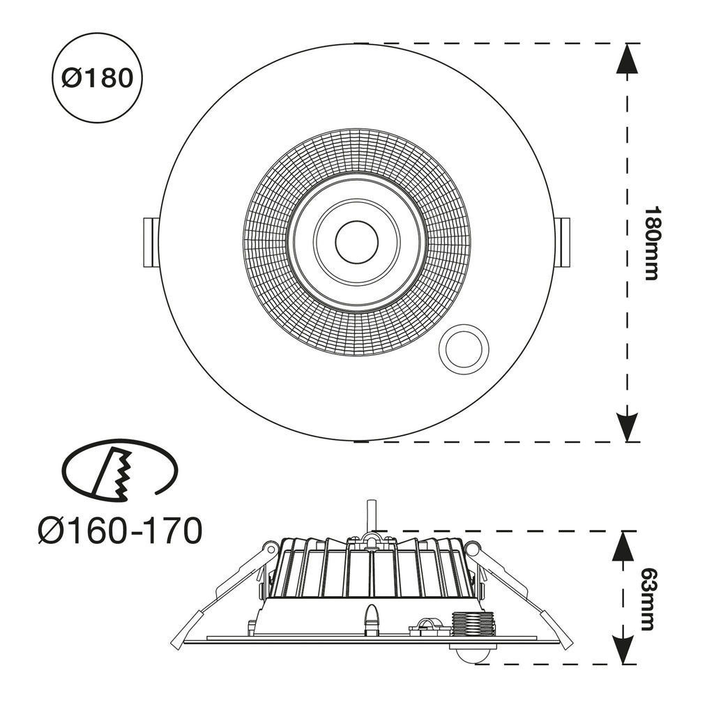 LED innbyggingsspot Shift Ø18 cm hvit dimbar med bevegelsessensor detalj