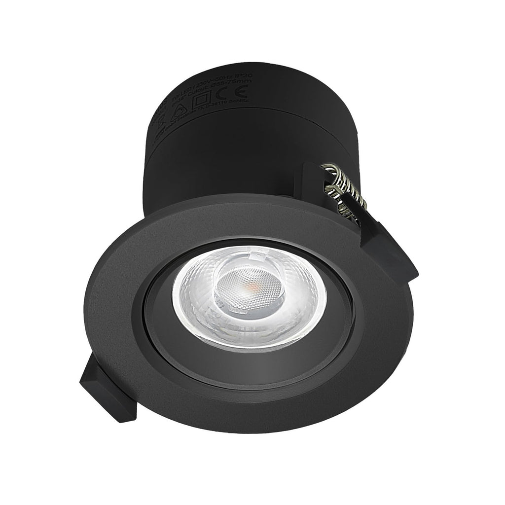 LED innbyggingsspot Shima svart dimbar 7W 3000K montert i tak