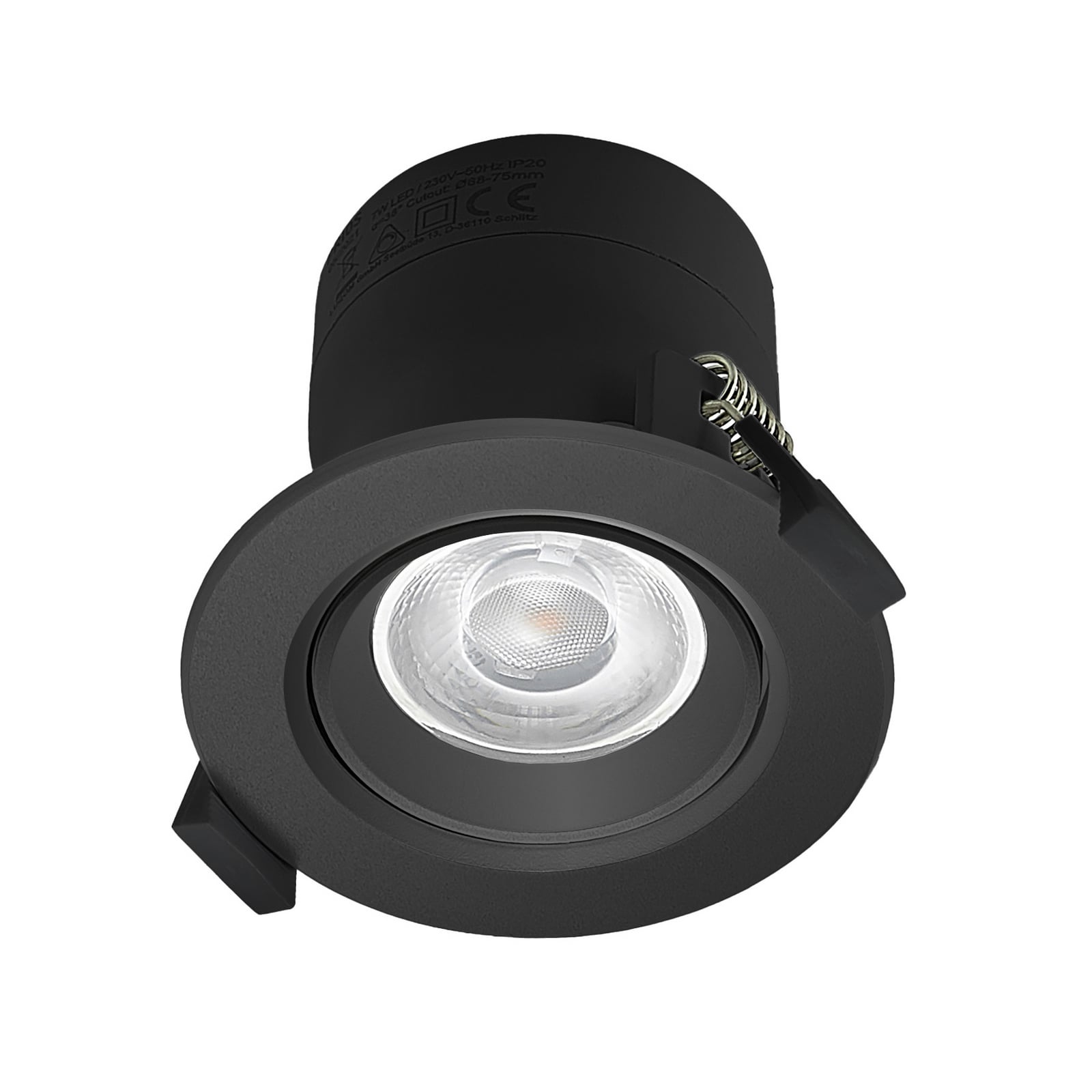 LED innbyggingsspot Shima svart dimbar 7W 3000K montert i tak