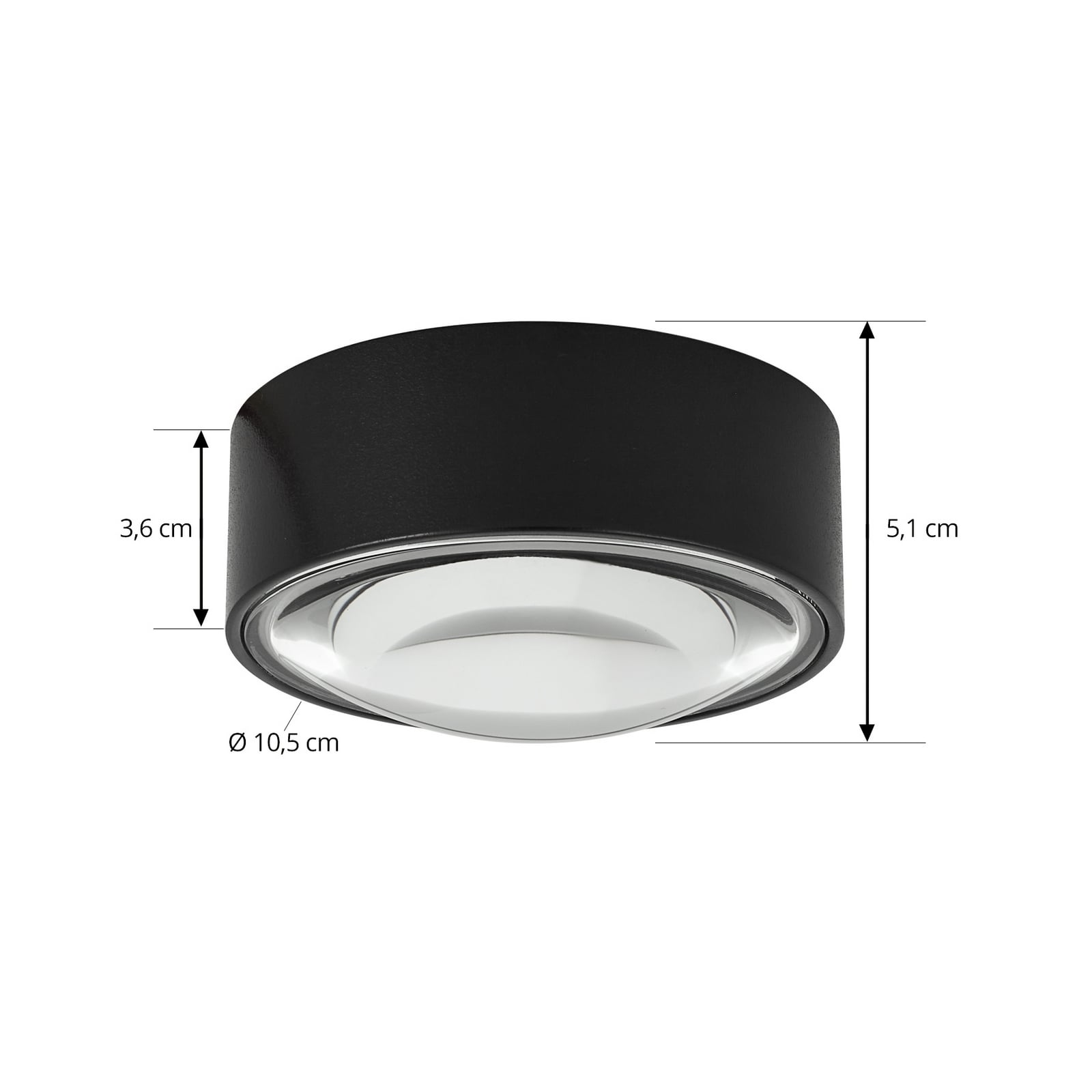 Nærbilde av LED innbyggingsspot Siaka svart aluminium Ø5 cm lysdiffusor