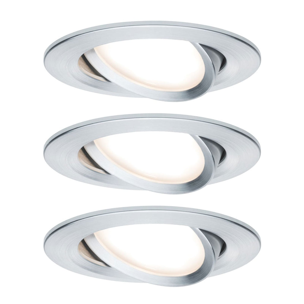 LED innbyggingsspot Slim Coin svingbar dimbar alu 3-pack forfra