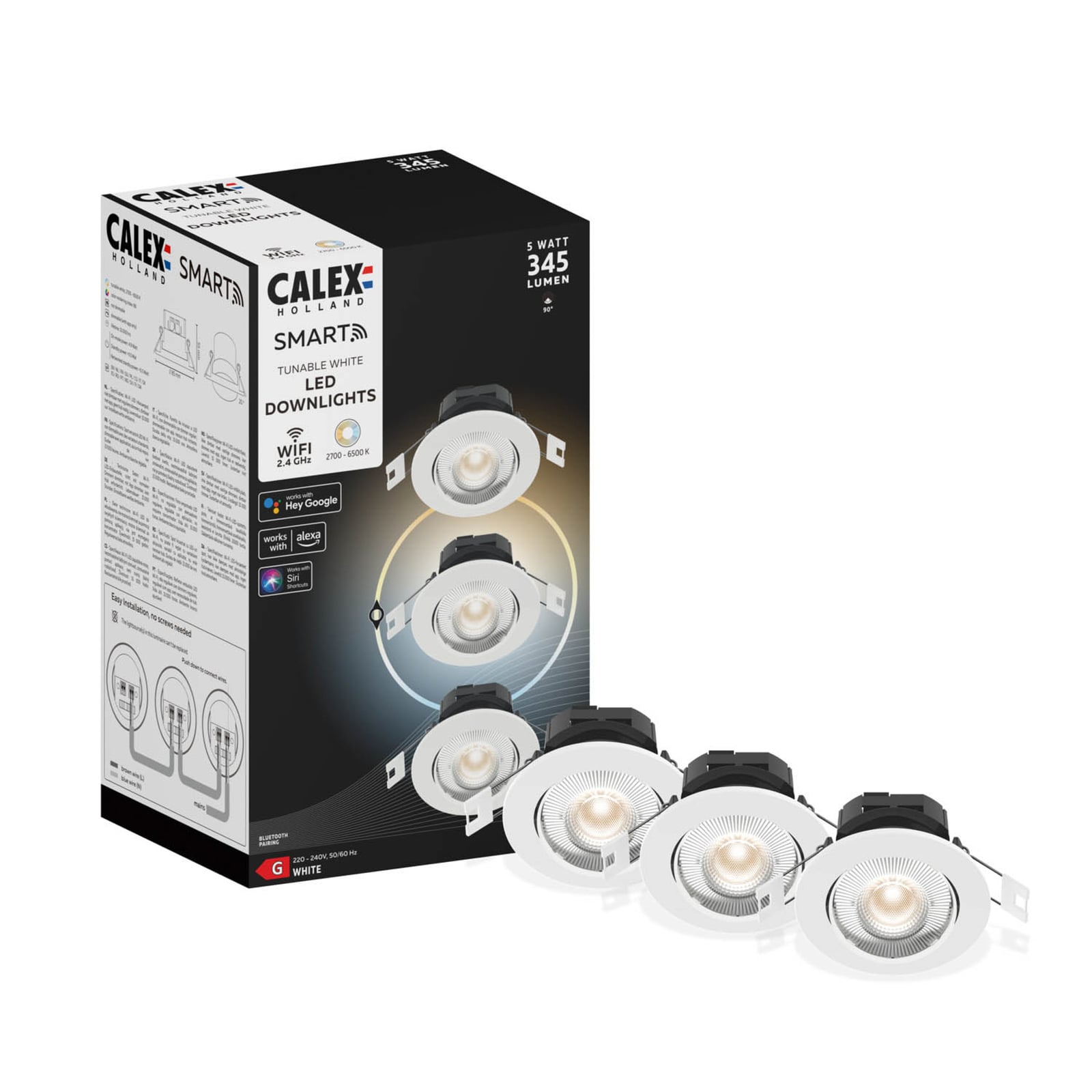 LED innbyggingsspot Smart Downlight 3-pk CCT dimbar hvit bakside
