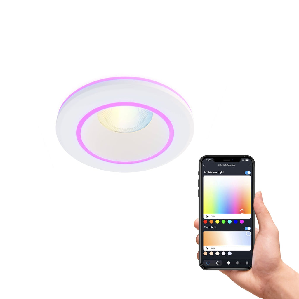 LED innbyggingsspot Smart Halo CCT RGB dimbar IP44 hvit montert i tak