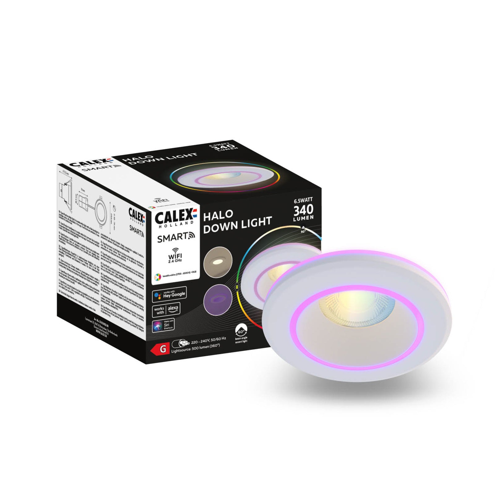 Nærbilde av LED innbyggingsspot Smart Halo CCT RGB dimbar IP44 hvit