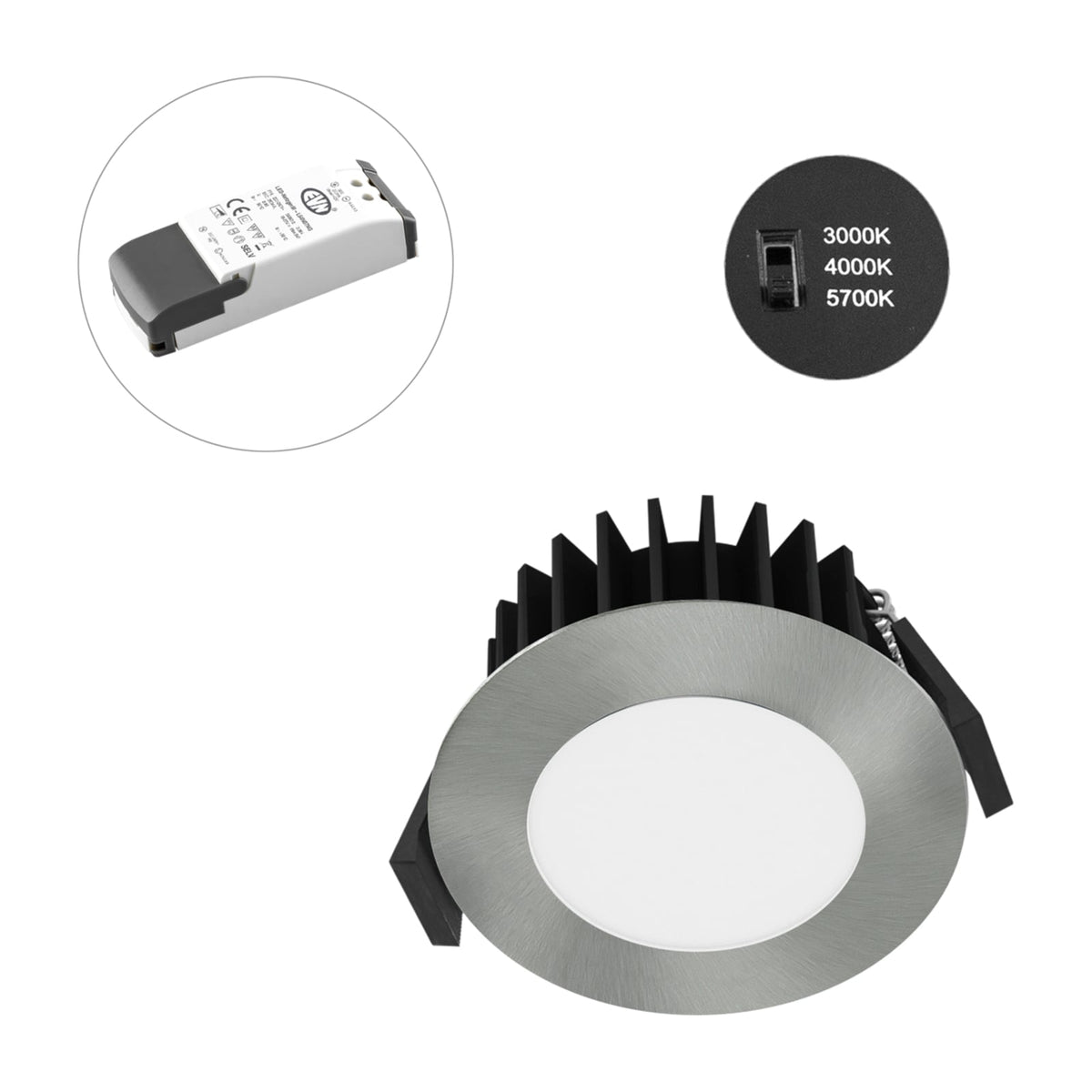 Baksiden av LED innbyggingsspot Solido68 dimbar CCT krom IP54 10W