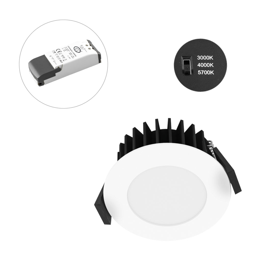 LED innbyggingsspot Solido68 dimbar IP54 10W CCT hvit detalj og montert