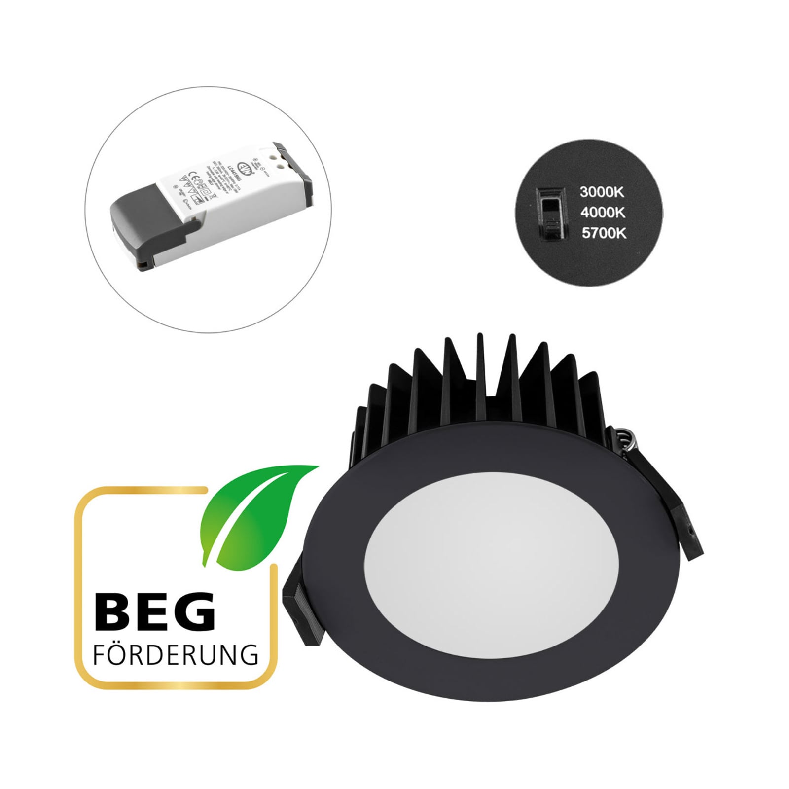 LED innbyggingsspot Solido85 dimbar CCT IP44 antrasitt montert