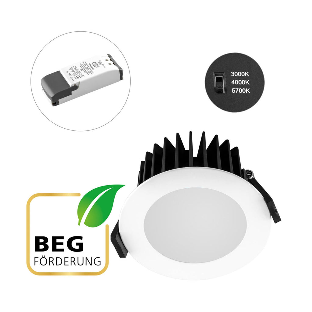Detalj av LED innbyggingsspot Solido85 dimbar CCT IP44 hvit Ø10 cm