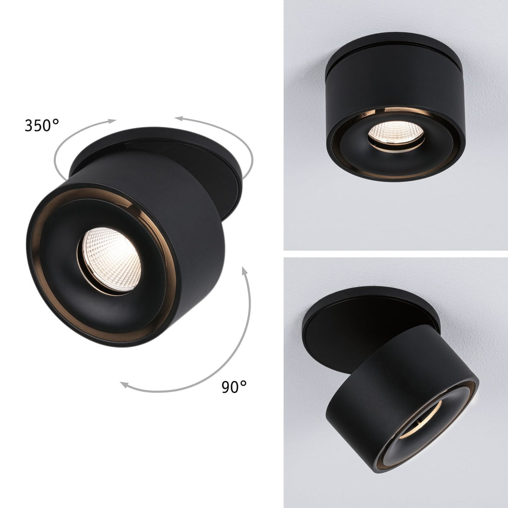 LED innbyggingsspot Spircle svingbar svart matt Ø7,8 cm forfra