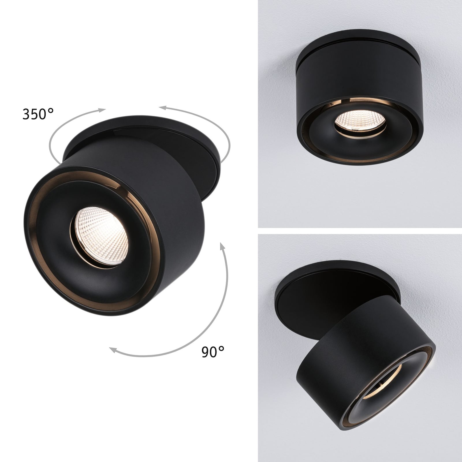 LED innbyggingsspot Spircle svingbar svart matt Ø7,8 cm forfra