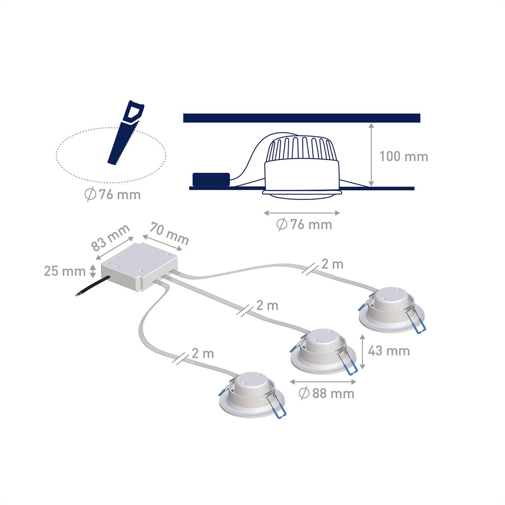 LED innbyggingsspot Spotlight 3-pk RGB dimbar Zigbee hvit - tint produktvinkel