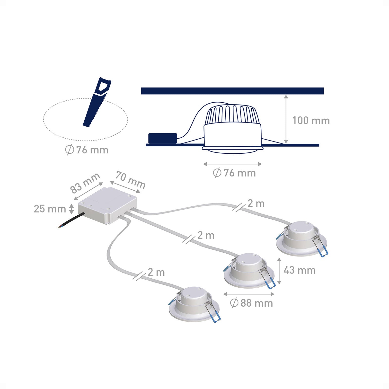 LED innbyggingsspot Spotlight 3-pk RGB dimbar Zigbee hvit - tint produktvinkel