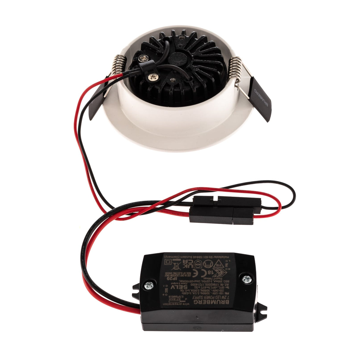Nærbilde av LED innbyggingsspot svingbar rund hvit aluminium 7W 2700K