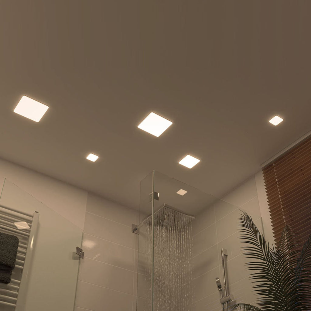 Detalj av LED innbyggingsspot Veluna kvadratisk hvit 7,5x7,5 cm IP44