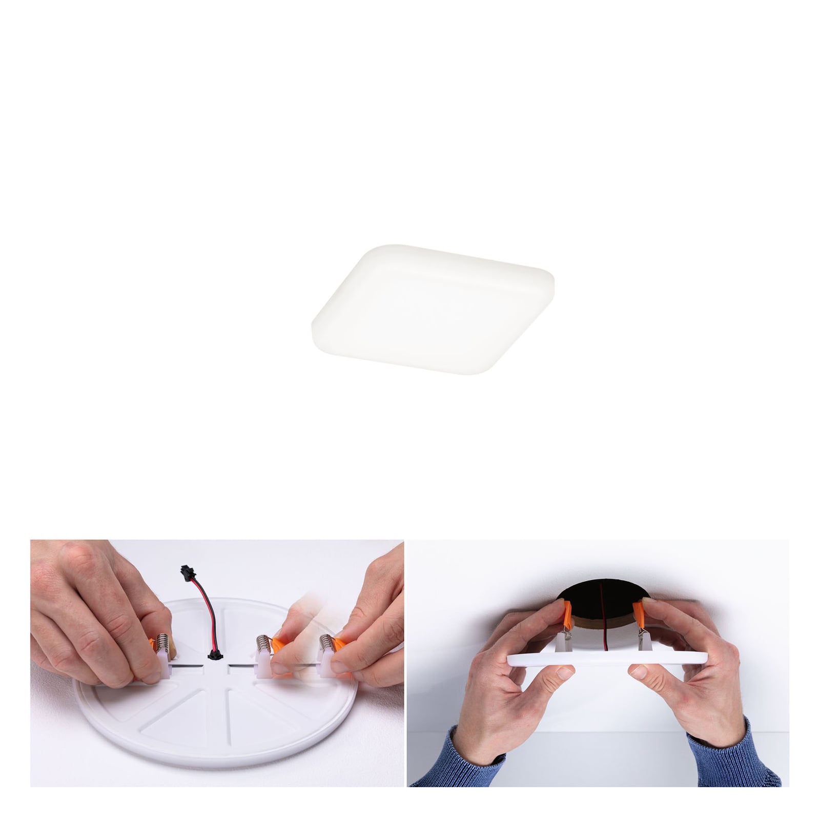 Nærbilde av LED innbyggingsspot Veluna kvadratisk hvit 7,5x7,5 cm IP44