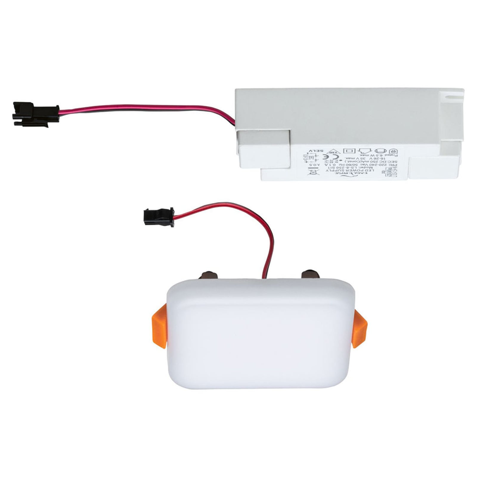 LED innbyggingsspot Veluna kvadratisk hvit 7,5x7,5 cm IP44 med trafo