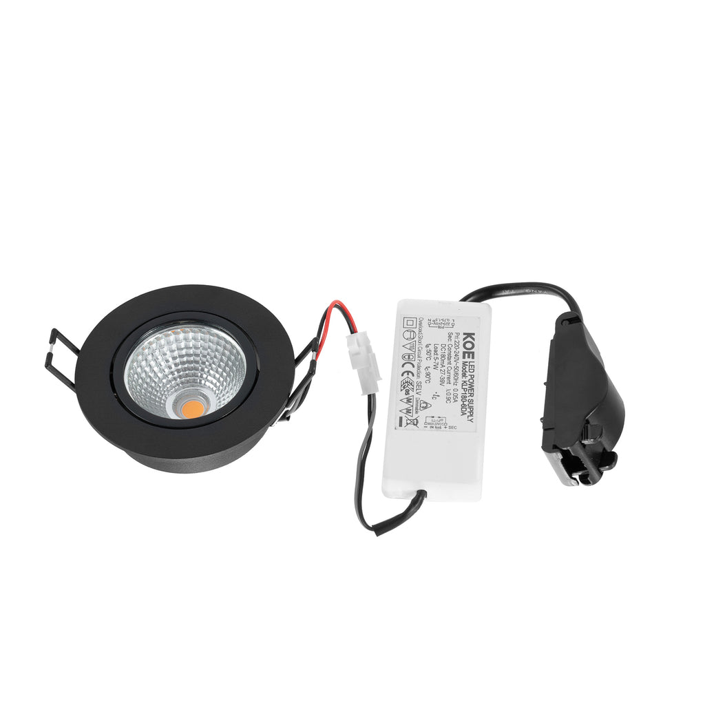 LED innbyggingsspot Zarik dimbar svart montert
