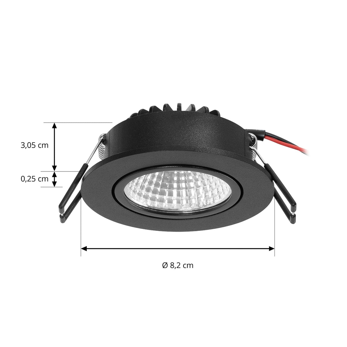 Nærbilde av LED innbyggingsspot Zarik dimbar svart Ø8,2 cm 6W 3000K