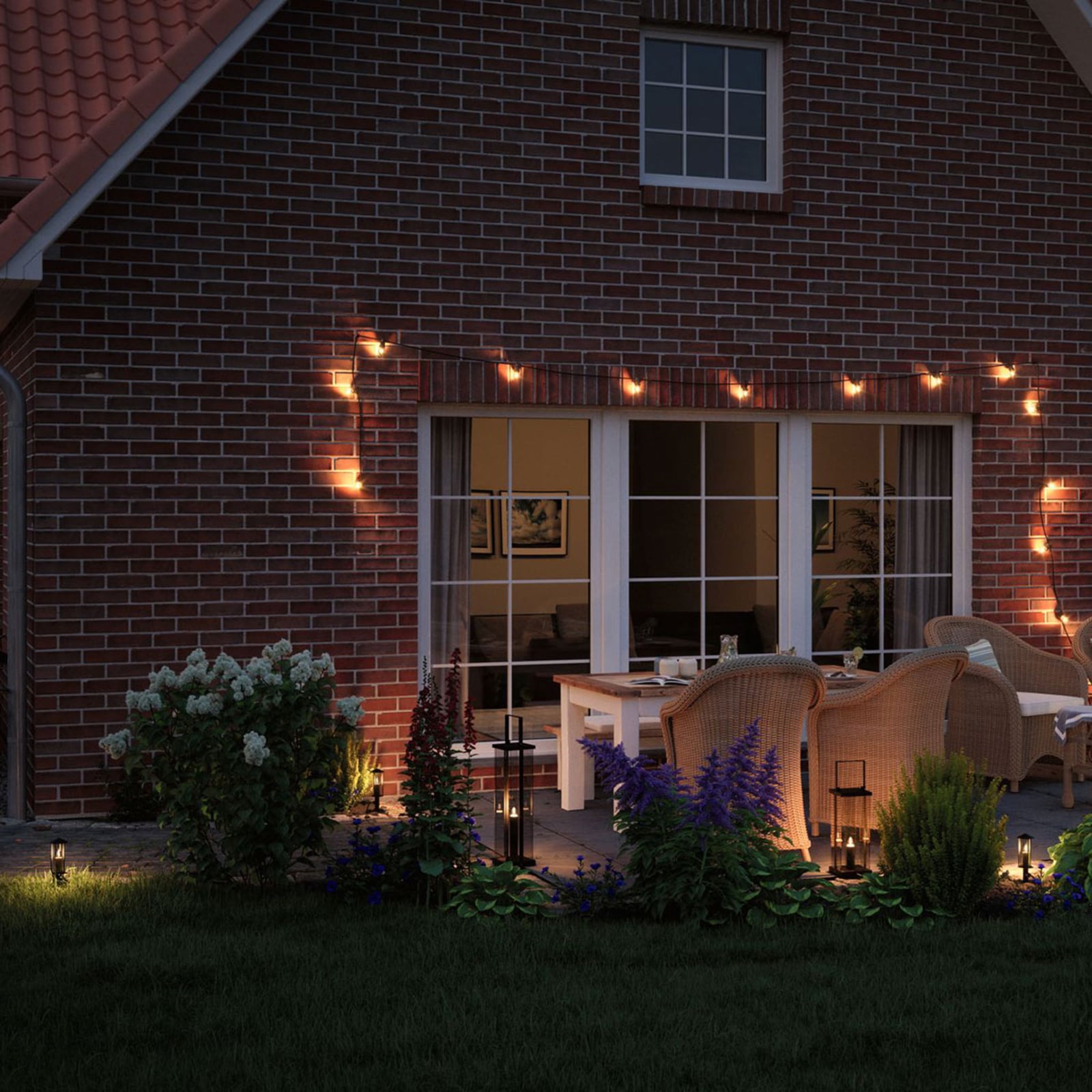 LED jordspydlampe Classic Lantern dimbar E14 IP44 Paulmann montert i hage
