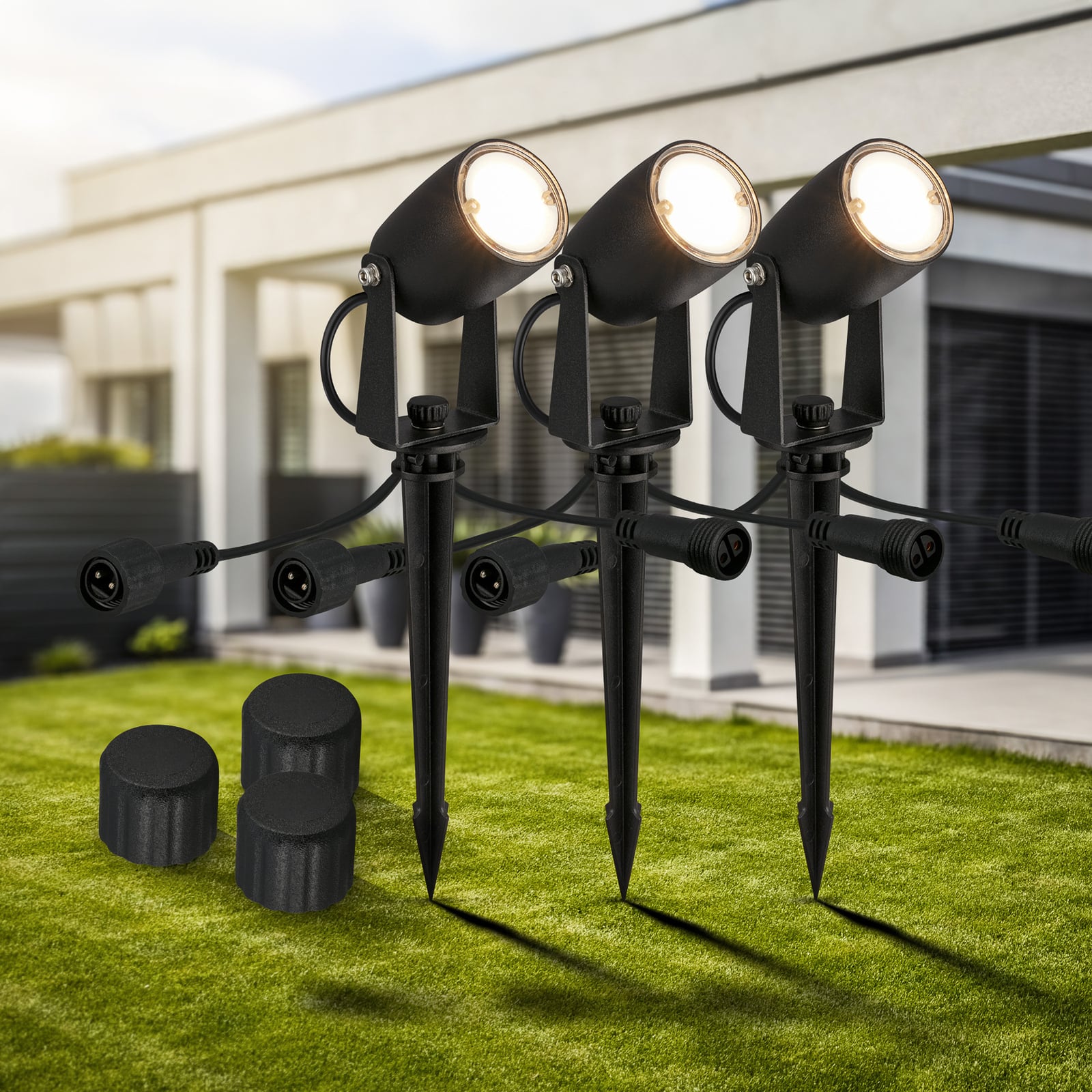 LED jordspydspot 3-pk utvidelse svart 12V IP65 - Briloner forfra