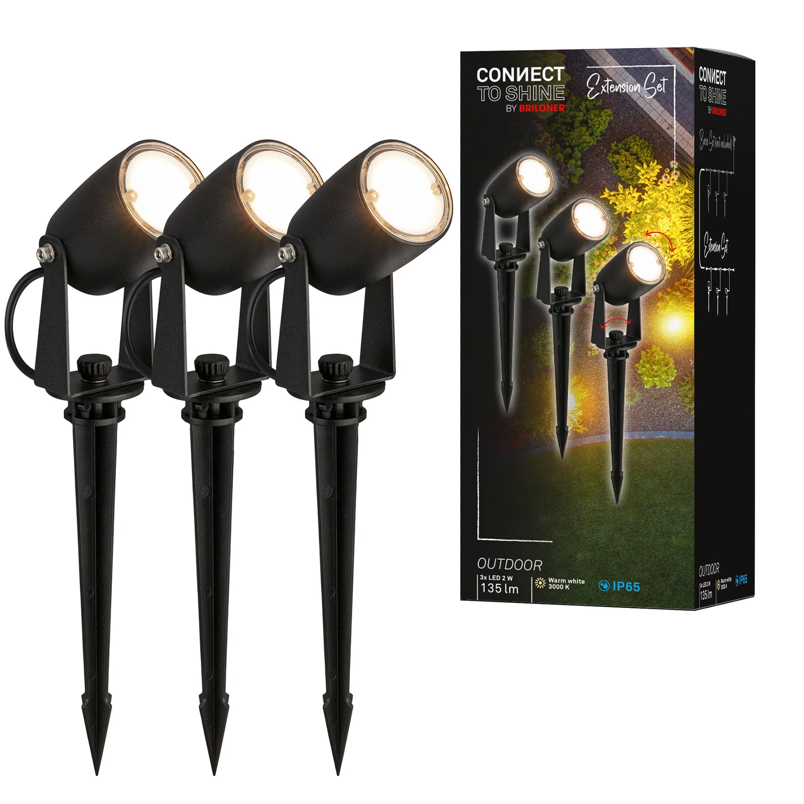 LED jordspydspot 3-pk utvidelse svart 12V IP65 - Briloner lys i mørket