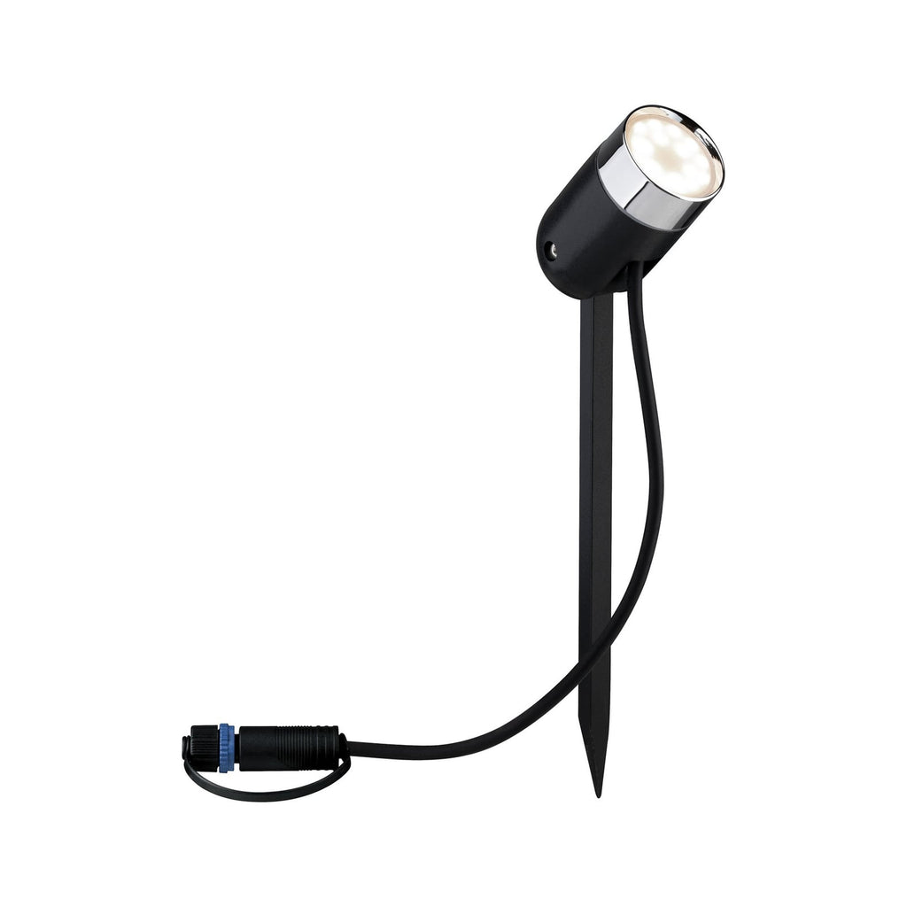 Detalj av LED jordspydspot Pike RGBW Zigbee antrasitt IP65 dimbar metallisk del