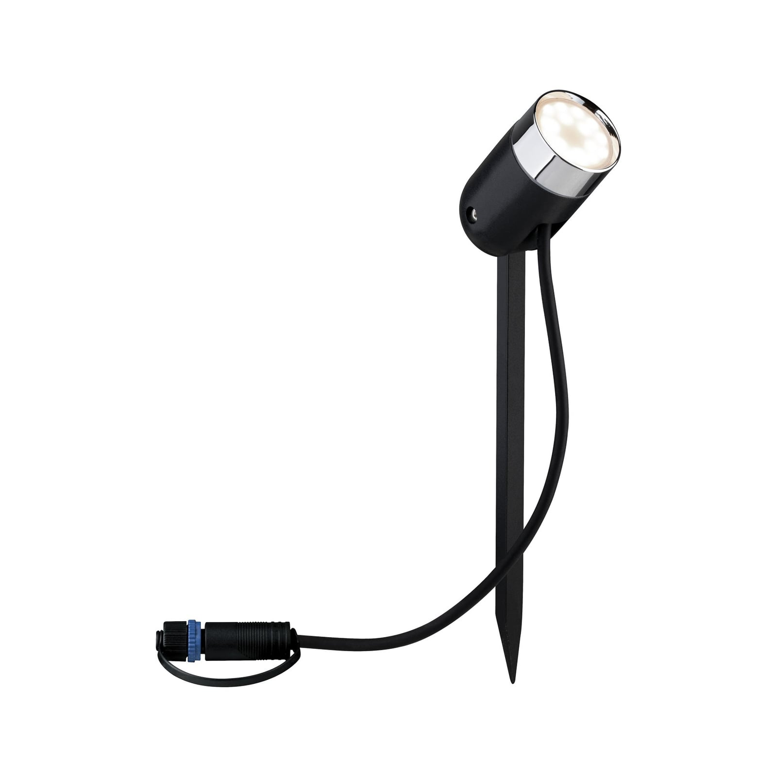 Detalj av LED jordspydspot Pike RGBW Zigbee antrasitt IP65 dimbar metallisk del