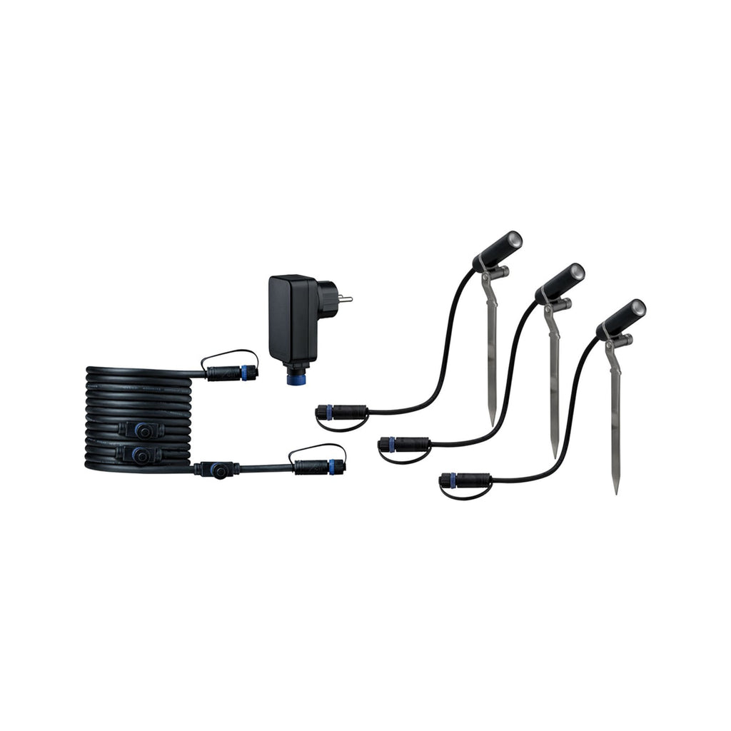 LED jordspydspot Plug & Shine Plantini 3-pk basissett dimbar IP65 sideprofil