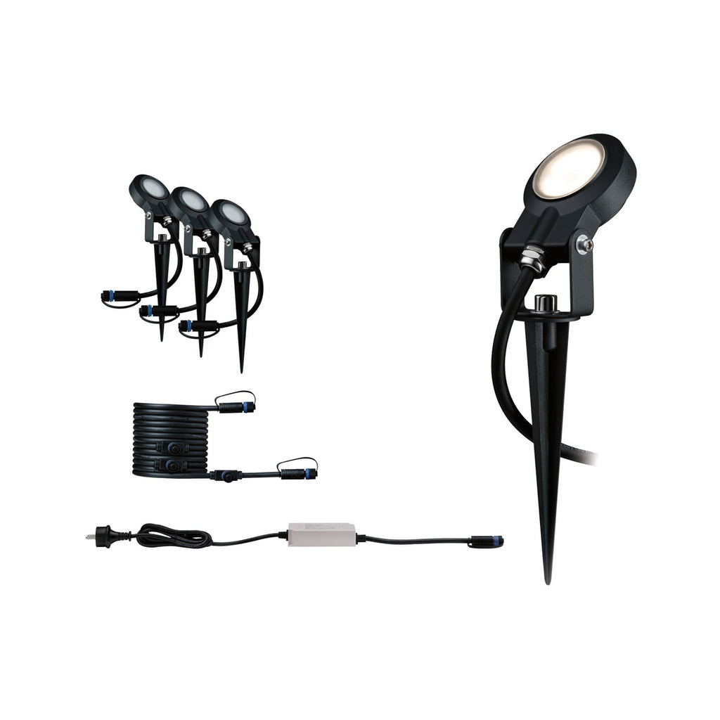 LED jordspydspot Plug & Shine Sting 3-pk basissett dimbar IP67 montert i hage