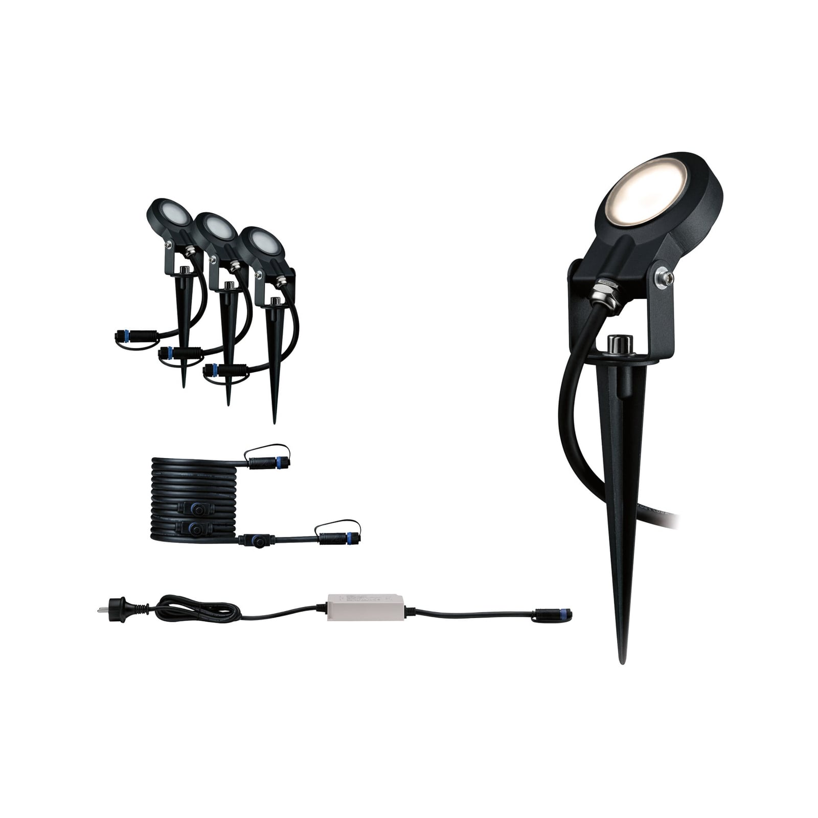 LED jordspydspot Plug & Shine Sting 3-pk basissett dimbar IP67 montert i hage