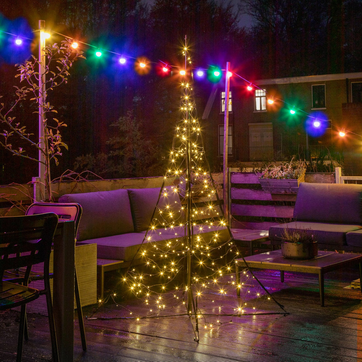 LED-juletre med mast 240 blinkende LED 200 cm IP44 - Fairybell forfra