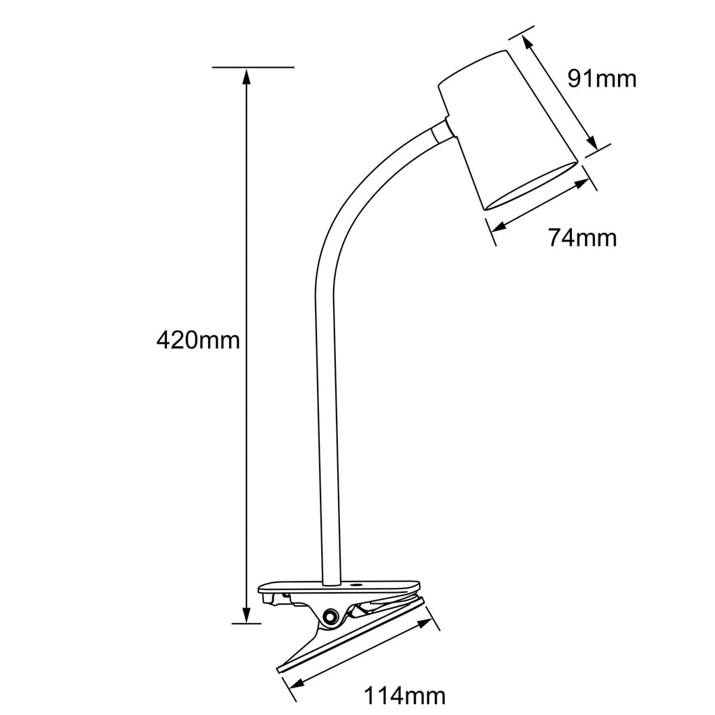 LED klemmelampe Adda hvit dimbar 7W 580 lm varmhvit bakside