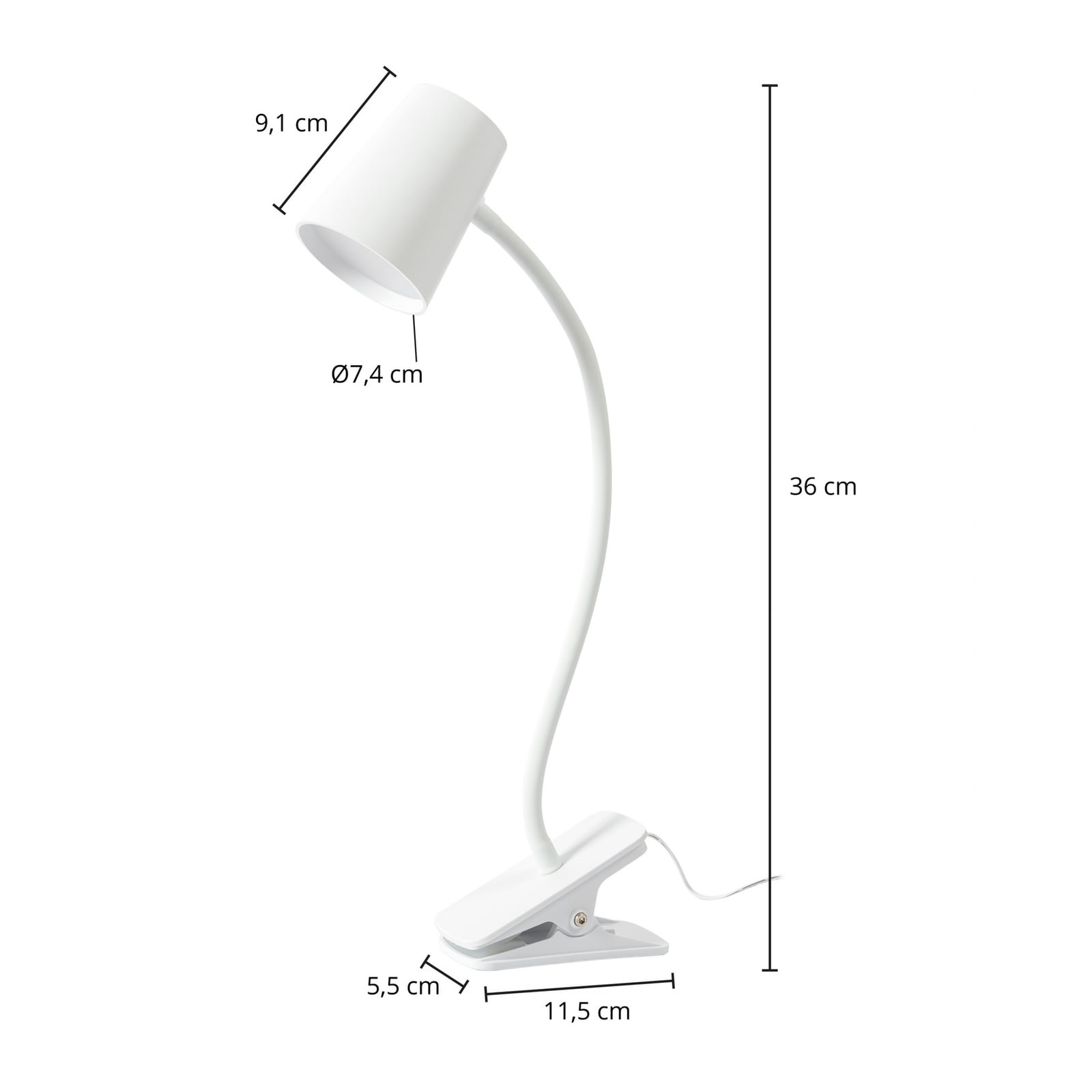 LED klemmelampe Ailina dimbar hvit 5W varmhvit detalj av lampehode