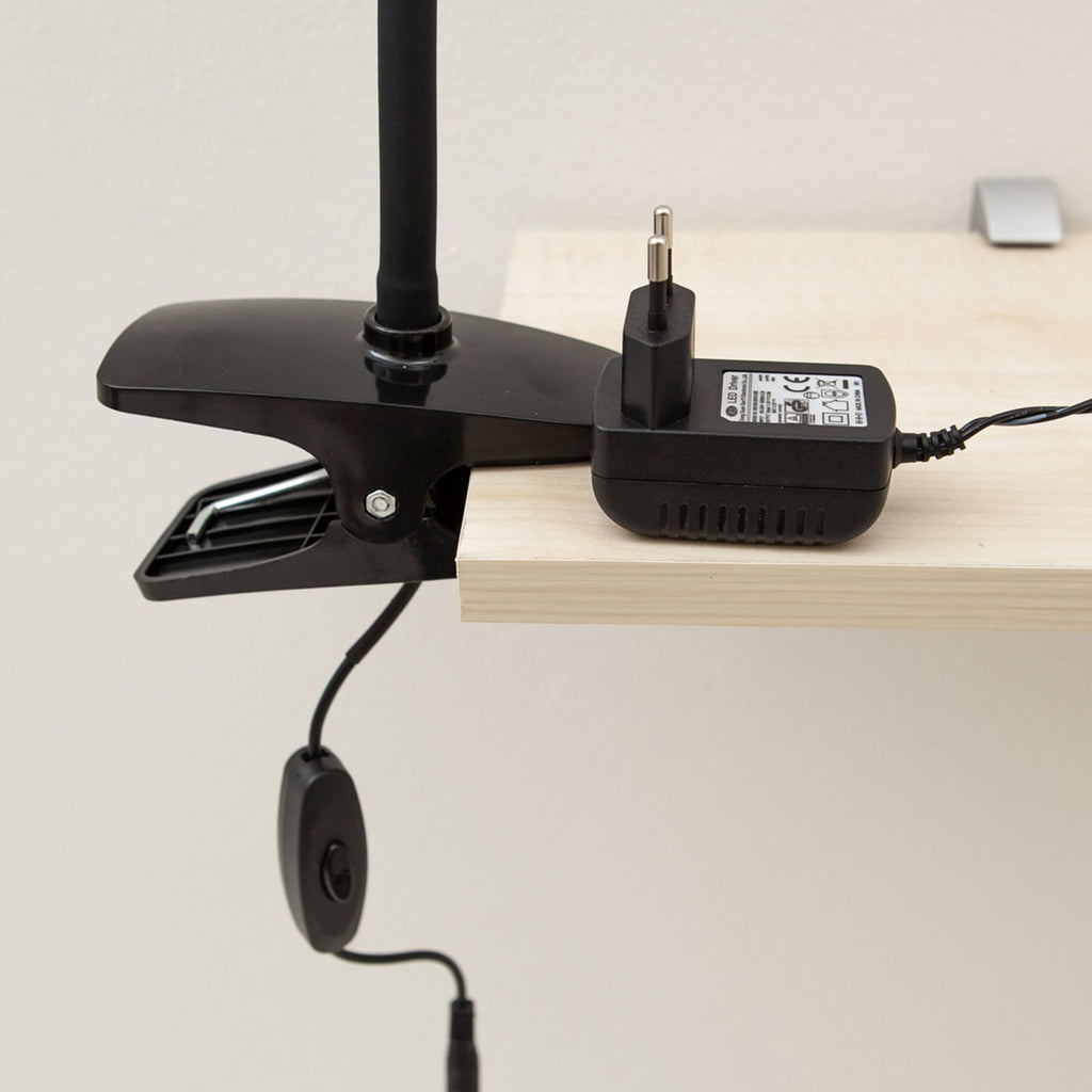 LED klemmelampe Baris svart fleksarm 44 cm bryter på kabel