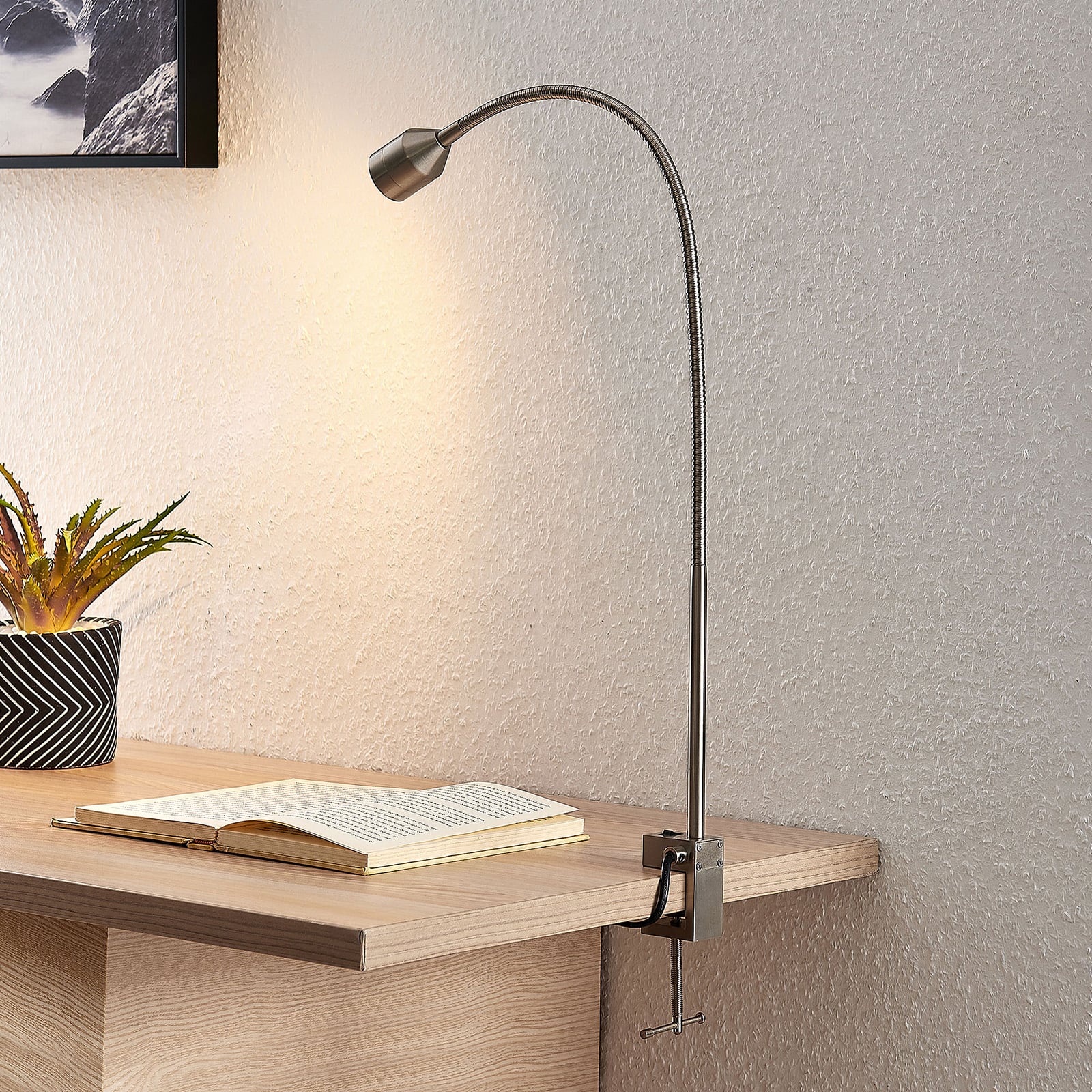 LED klemmelampe Hanilo matt nikkel metall forfra