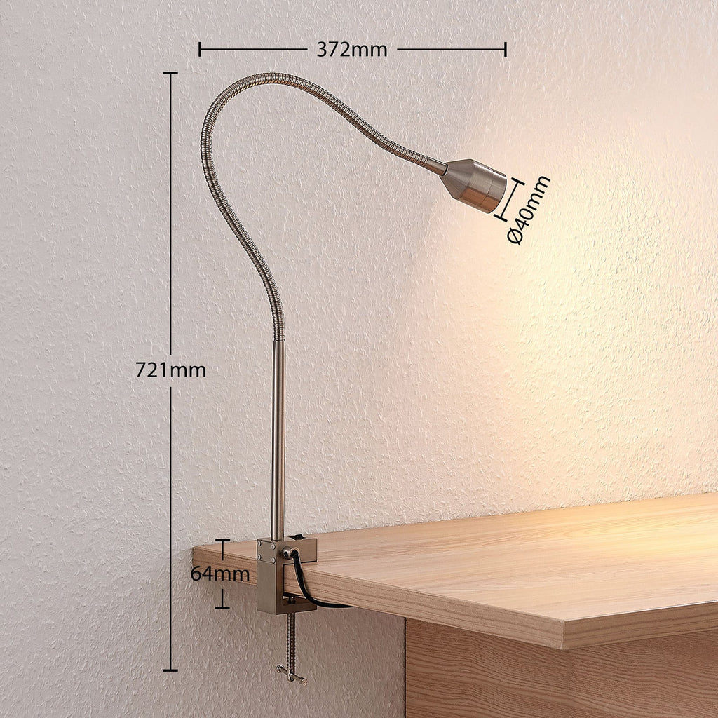 LED klemmelampe Hanilo matt nikkel metall montert på bord