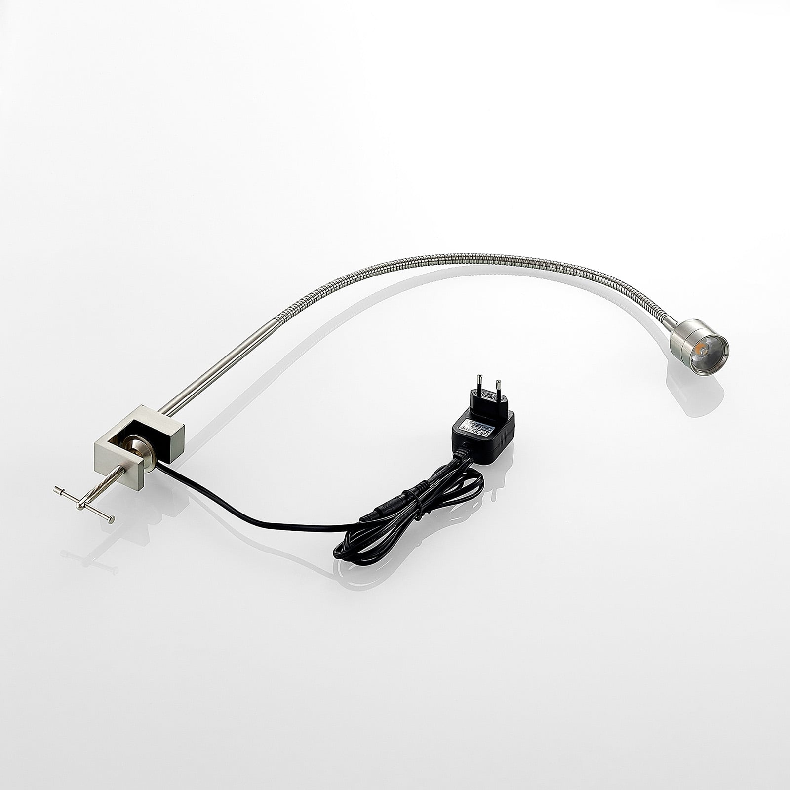LED klemmelampe Hanilo matt nikkel metall med bryter på kabel