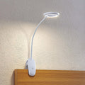 LED klemmelampe Harumi hvit med batteri USB dimbar forfra