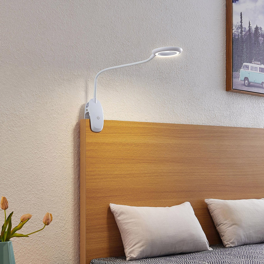 Bakside av LED klemmelampe Harumi hvit med batteri USB dimbar