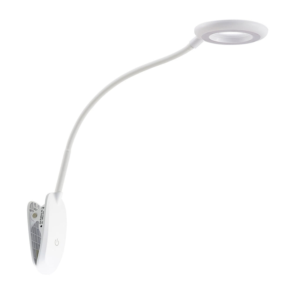 Montert LED klemmelampe Harumi hvit med batteri USB dimbar på bordkanten