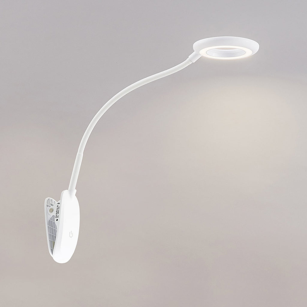 LED klemmelampe Harumi hvit med batteri USB dimbar med USB-ladekabel